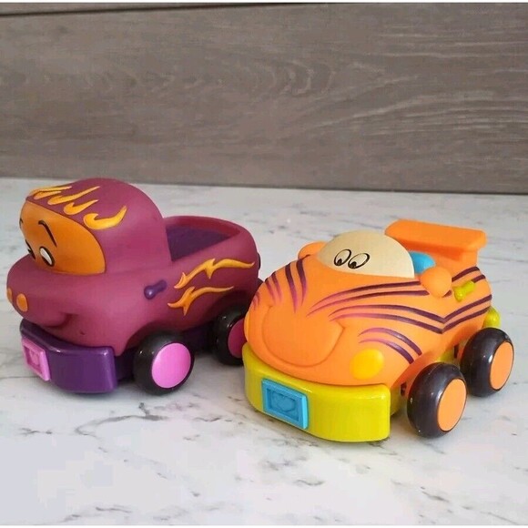 B. Toys Pull Back Toy Soft Cars Set 2 Target Race Car Pick Up Truck Pre School - Picture 3 of 9